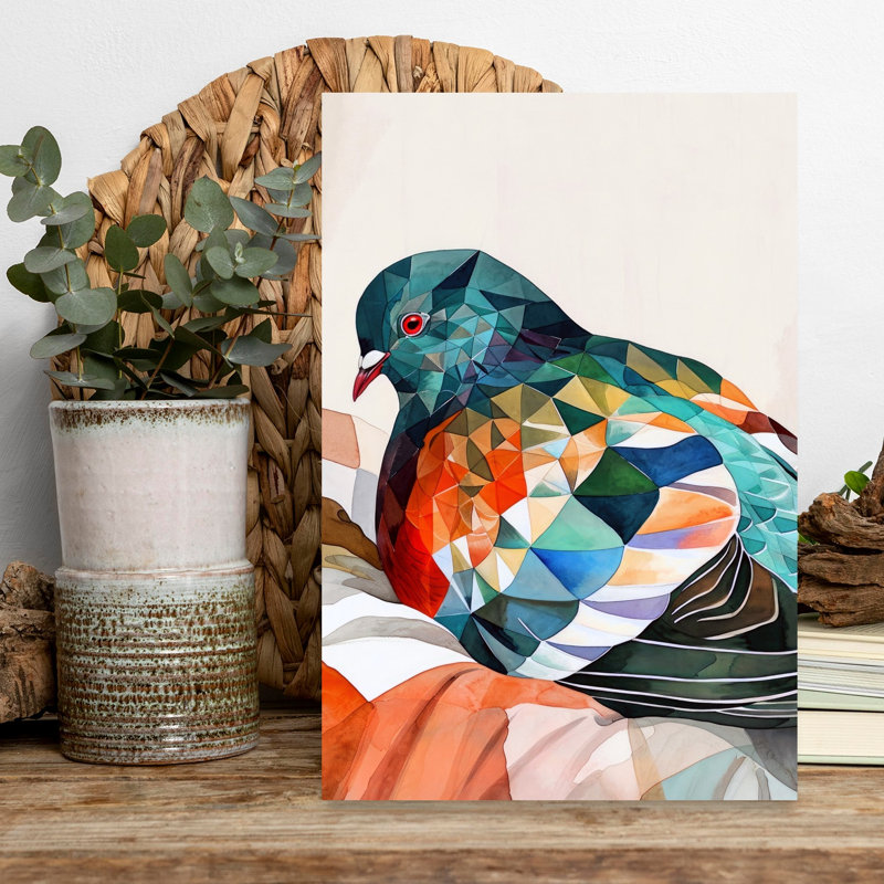 Vibrant Geometric Pigeon Abstract Colorful Geometric Bird Nature Wildlife Wall Art Print 1 Piece Wrapped Canvas Wall Art