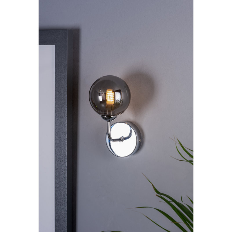 Wall Light, Smoke Glass, Polished Chrome