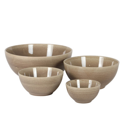 Gibson Elite Maple Grove 4-Piece Stoneware Nesting Bowl Set, Reactive Glaze Mixing and Serving Bowls, Dishwasher and Microwave Safe, Taupe