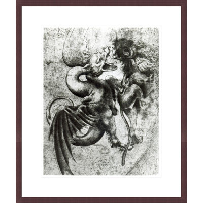 Combat entre un dragon et un lion de Léonard de Vinci - Reproduction giclée encadrée