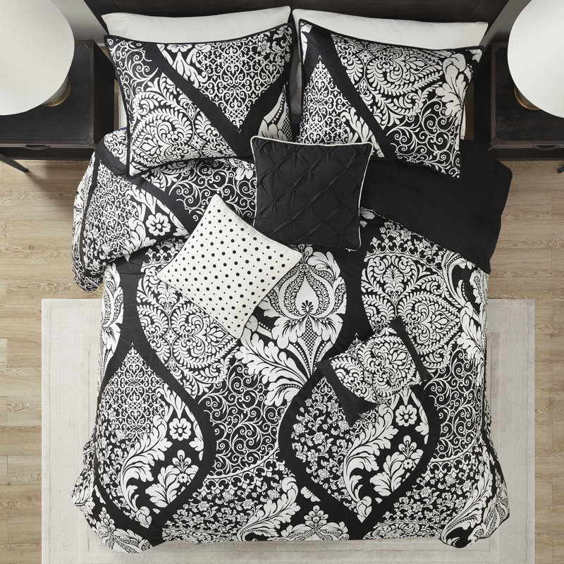 Édredon très grand indigo - Ensemble de 7 coussins décoratifs de couleur unie en coton avec bordure, Noir