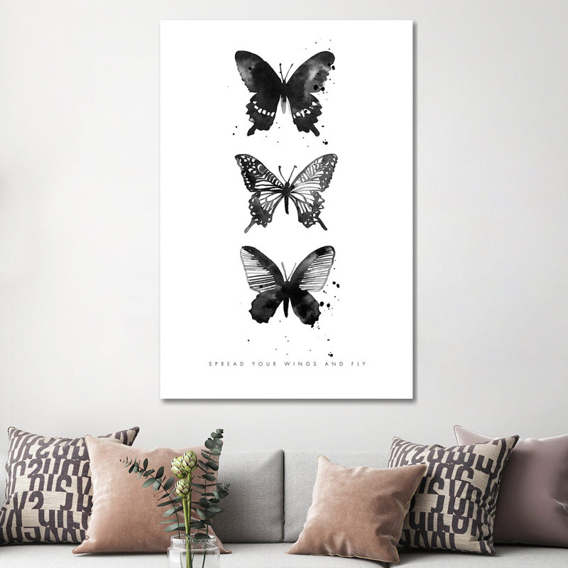 3 Inky butterflys par Mercedes Lopez charro-impression, Pas de tapis, Toile tendue, H 60 po x l 40po x P 1,5 po