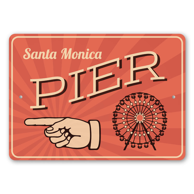 Enseigne de Santa Monica Pier, H 10 po x l 14 po x P 0,04 po