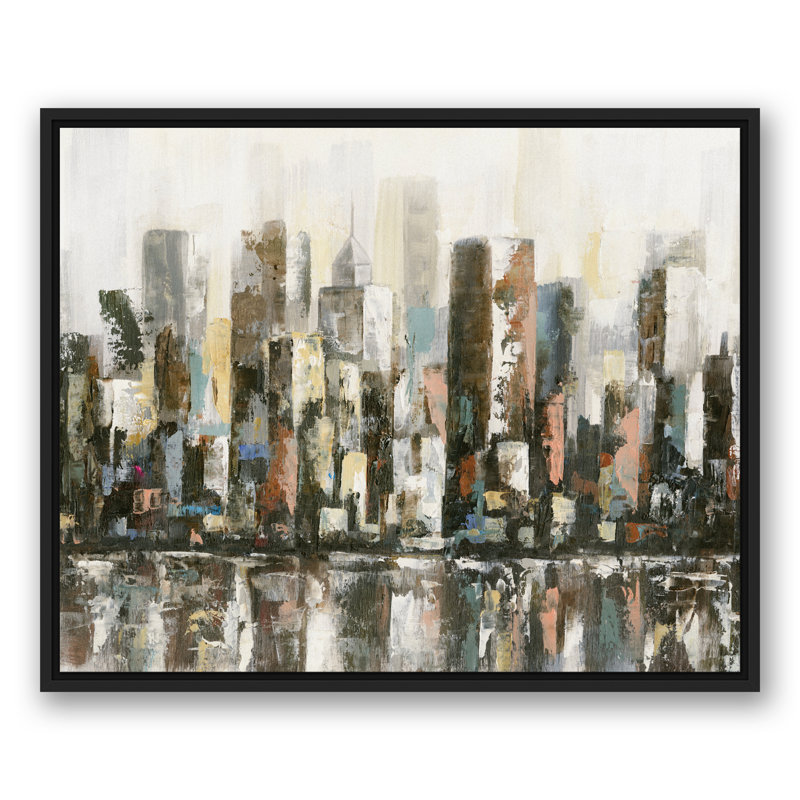 " Reflecting Cityscape ", Black Floater Frame Canvas, 25.75" H x 31.75" W x 1.75" D