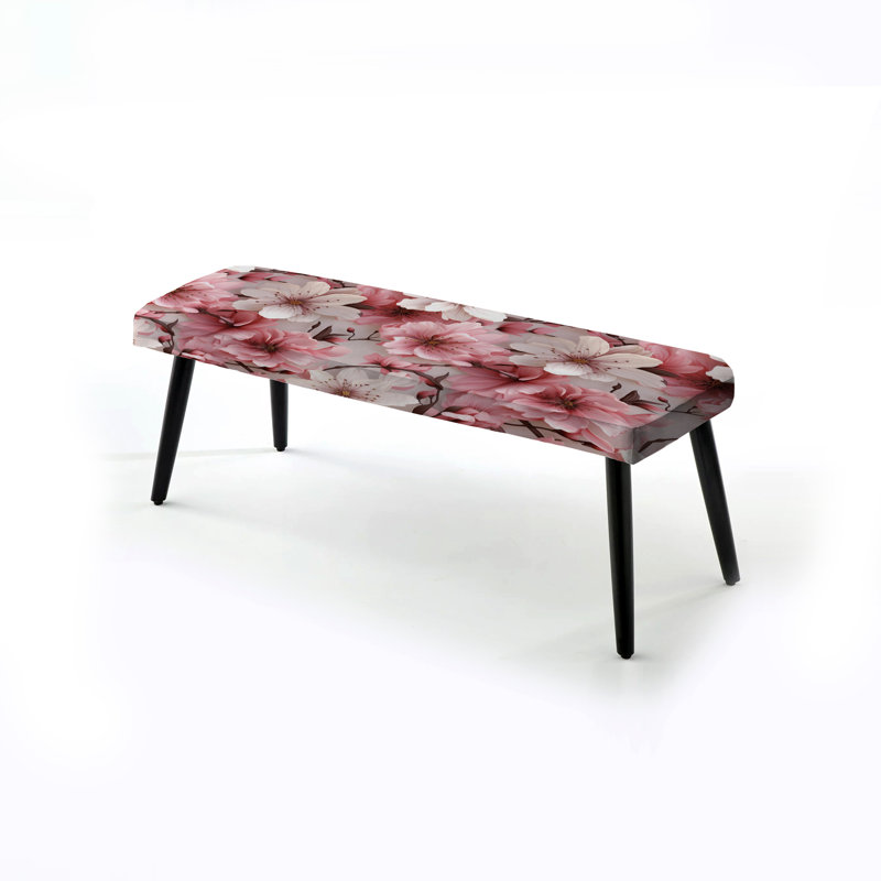 Tropical Upholstered Black Bench,  Pink And White Carnation Blossoming Grace I 