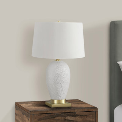 H 26 po, lampe de table, céramique blanche, abat-jour ivoire / crème, transitionnel, éclairage