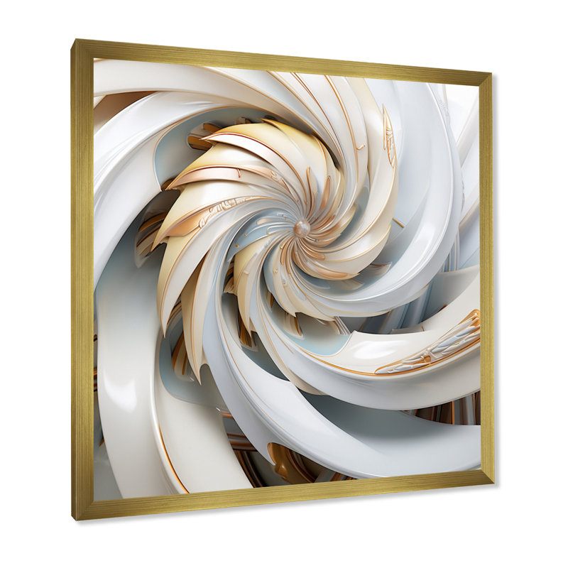 Décoration murale «Fractals Whirling tandis que glam» en or et blanc, H 24 po x l 24 po x P 1 po, Cadre doré simple