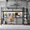 Grand lit mezzanine avec bureau et escalier de rangement, lits mezzanine en métal avec lumières DEL, ports USB, filets en fer multifonctionnels, aucune boîte à ressorts nécessaire et sans bruit, noir