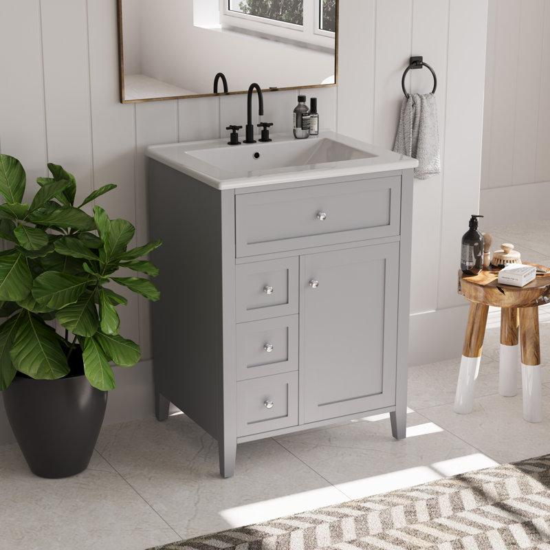 Meuble-lavabo de salle de bain avec lavabo, meuble-lavabo avec tiroir rabattable, 3 tiroirs, porte à fermeture en douceur