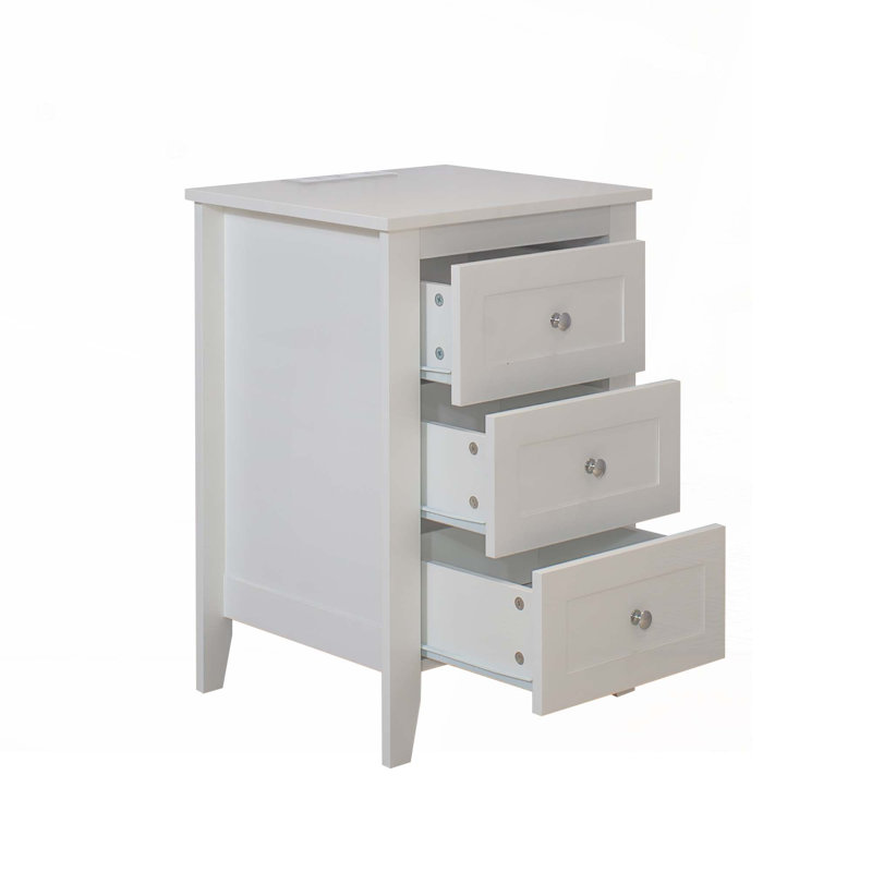 Sowell White 3 Drawer Nightstand with Charging Station and USB Ports & Power Outlets, Individual