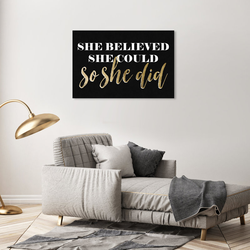 «Typographie and Quotes So She Did Black», art textuel sur toile, H 24 po x l 36 po, Toile tendue