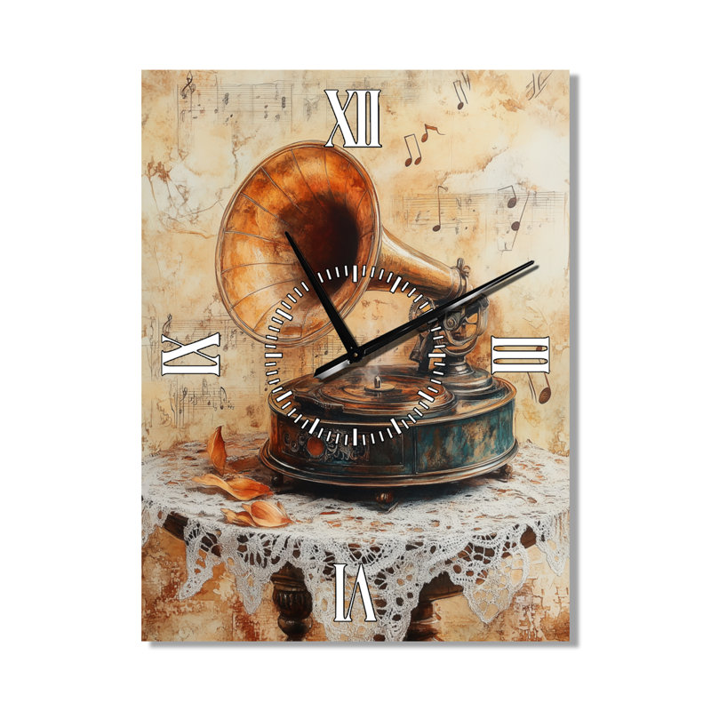 Horloge murale vintage en métal, grande taille, avec mélodie de gramophone des années 1930, H 32 po x l 24 po - Rectangle