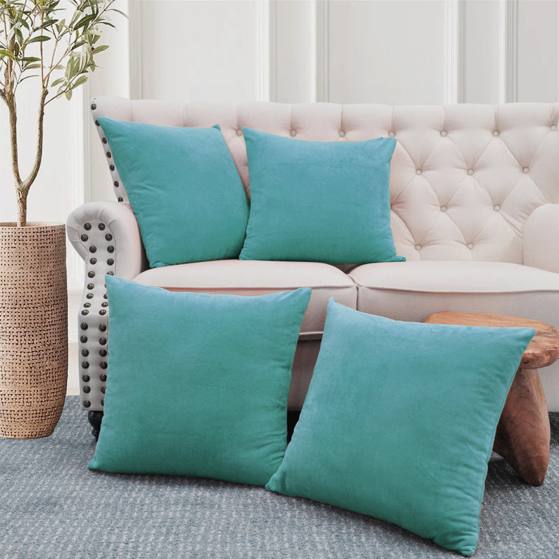 Supersoft Velvet Square Throw Pillow Cover, Aqua