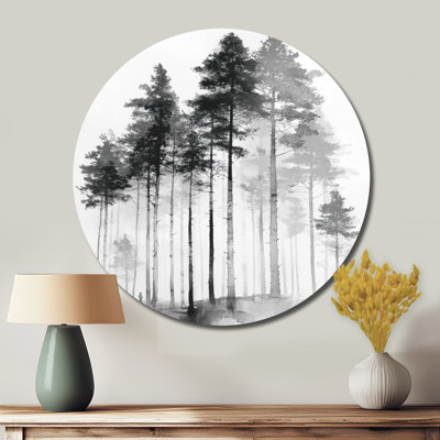 Décoration murale ronde en métal avec pin noir et blanc