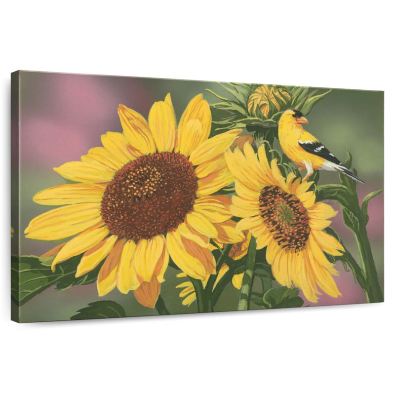 Harnek chardonneret et tournesols, H 26 po x l 39 po