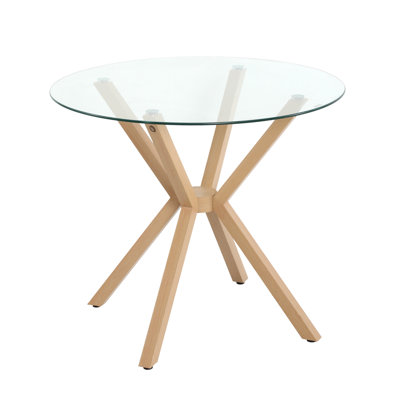 Table de salle à manger à piédestal moderne de 36 po de largeur avec base en verre trempé et en métal pour la salle à manger