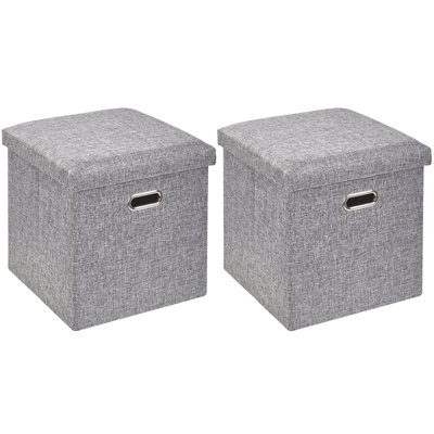 Ensemble de 2 bancs repose-pieds de rangement gris de 15 pouces avec couvercle - repose-pieds de table basse pliable, repose-pieds rembourré avec rangement caché pour le salon, la chambre à coucher, l'entrée, le dortoir, le petit appartement