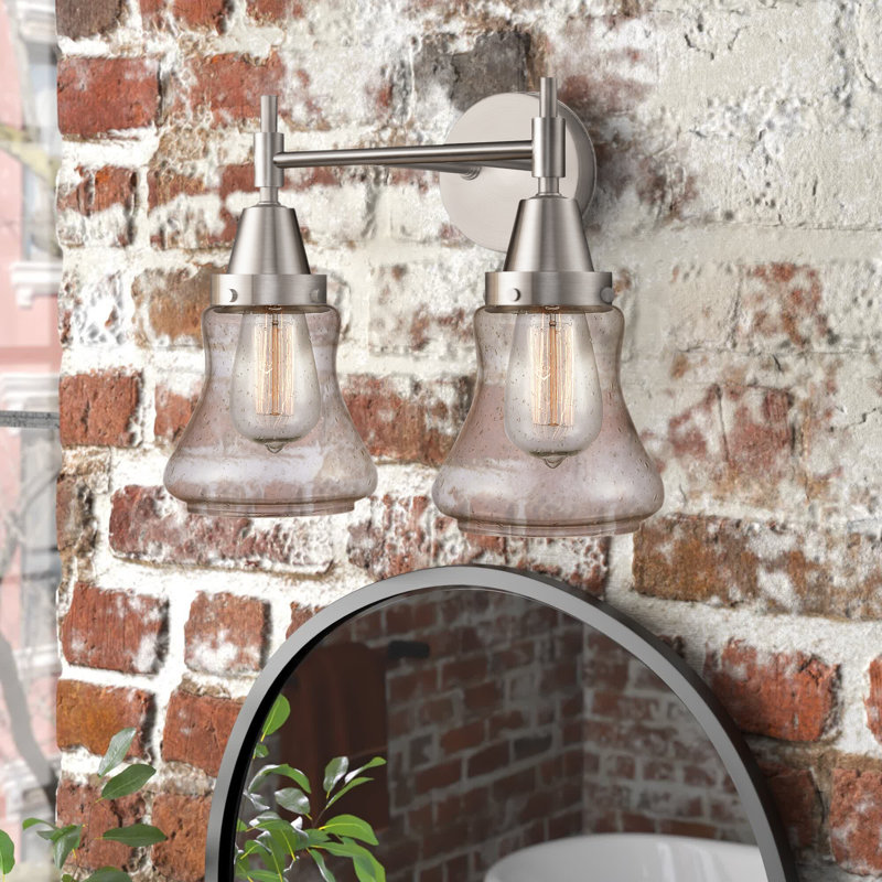Éclairage pour meuble-lavabo à 2 lumières à intensité variable Gayle, Grainé, Ampoule DEL rétro 4 watts, Nickel satiné