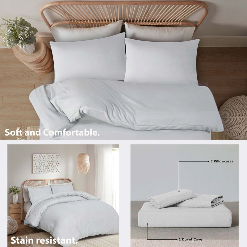 Jermelle Microfiber Solid Colour Duvet Cover with Pillowcases Included, Silver