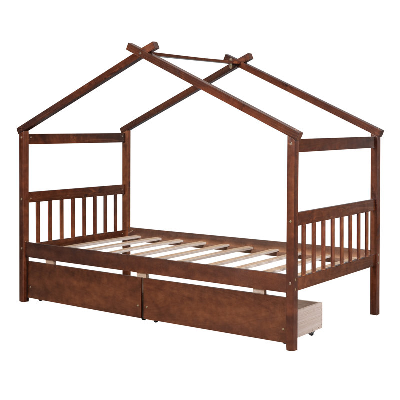 Lit maison en bois avec tiroirs, naturel, Simple, Brun