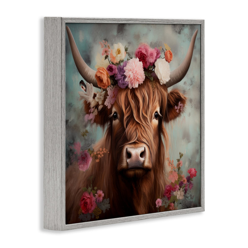 Vache détaillée Highland Cow Grey, estampe numérique encadrée par Irena Orlov, Estampe numérique Farmhouse, 24 x 24