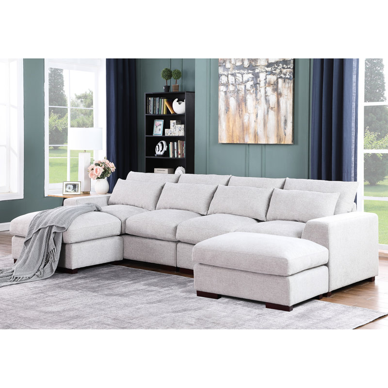 Canapé modulaire en lin avec 2 repose-pieds - 36,71 po Profondeur, 121,3 largeur salon 260,08 lb gris