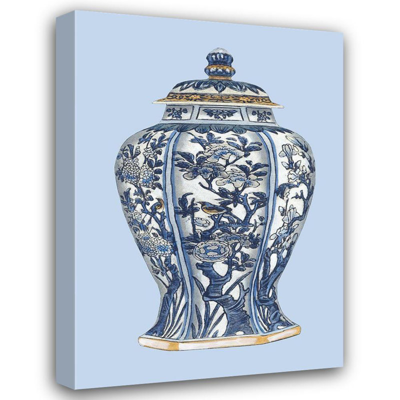 Art sur toile tendue Alcott Hill® Vision Studio, titré: Vase en porcelaine blanche et bleue I 123250Z, H 18 po x l 14 po