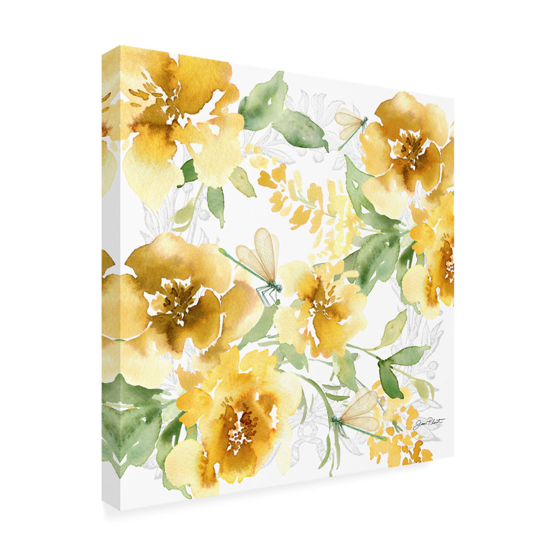 Art floral sur toile jaune Jean Plout, H 14 po x l 14 po x P 2 po
