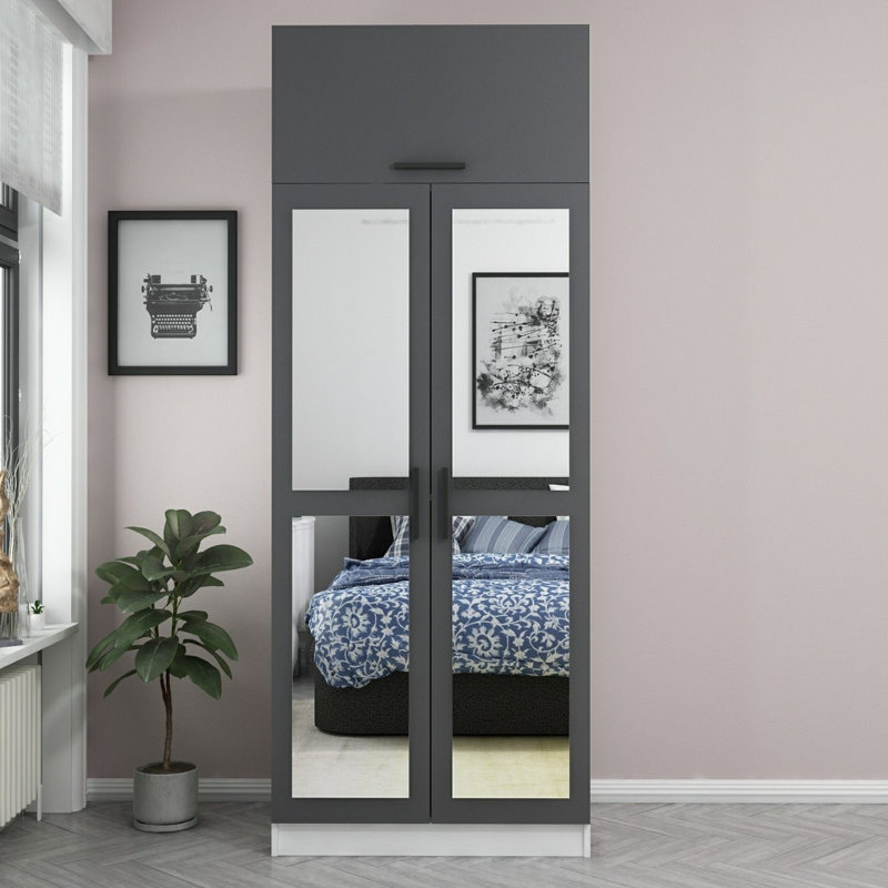 Wardrobe, 100.4" H x 35.4" W x 20.5" D, Grey/White