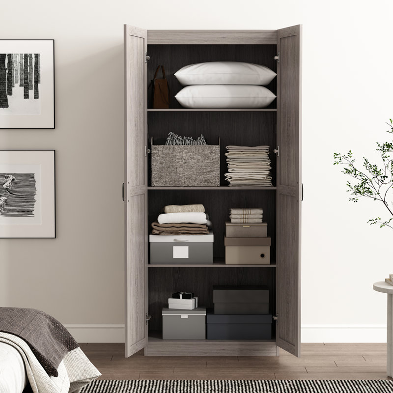 Armoire de rangement moderne Cornelia avec 4 tablettes fixes et réglables de couleur grise, Gris