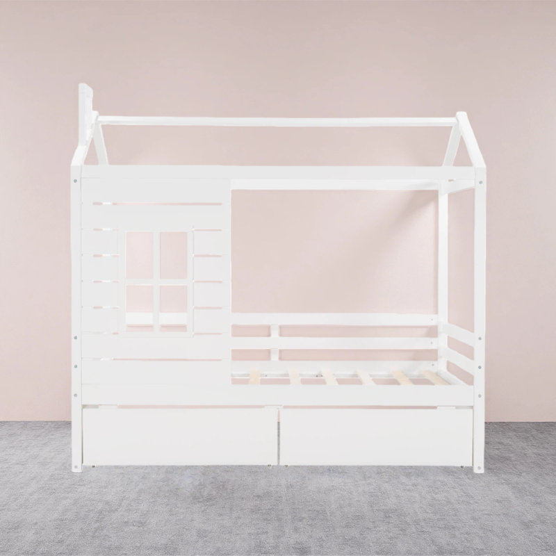 Lit simple en bois avec deux tiroirs