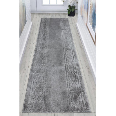 Machine Washable Anti-Slip Moroccan Trellis Gray Runner Rug 2'2" x 8'
