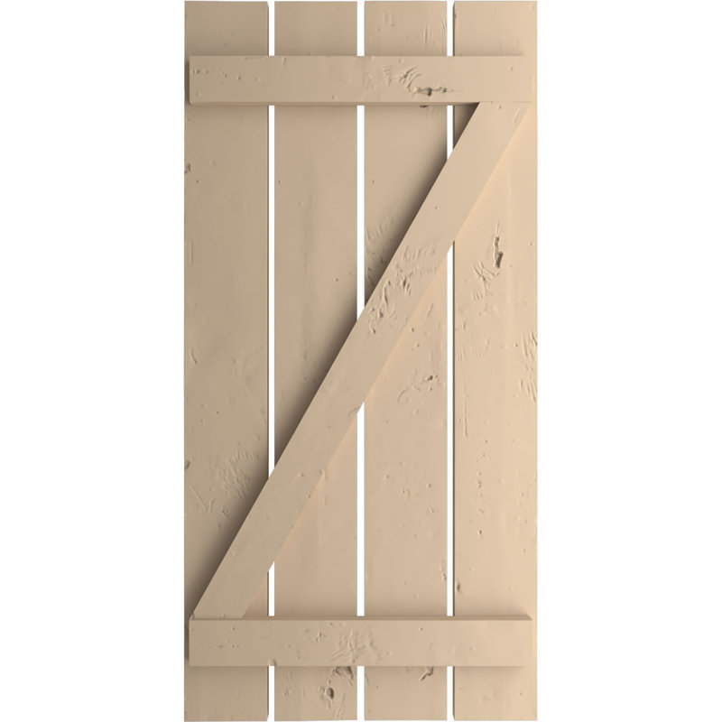 Volets rustiques à quatre planches espacées avec planche en Z (par paire), Texture de pin noueux / brun clair apprêté, 23"