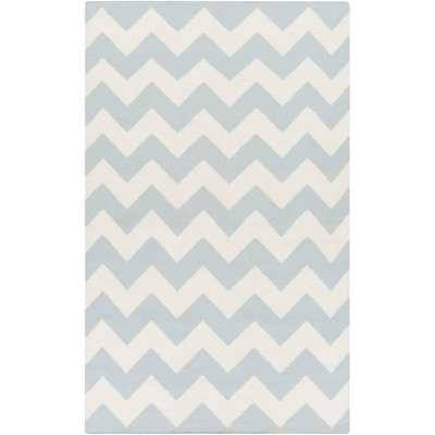 Tapis bleu/beige en laine à chevron fait main à tissage plat Bangor