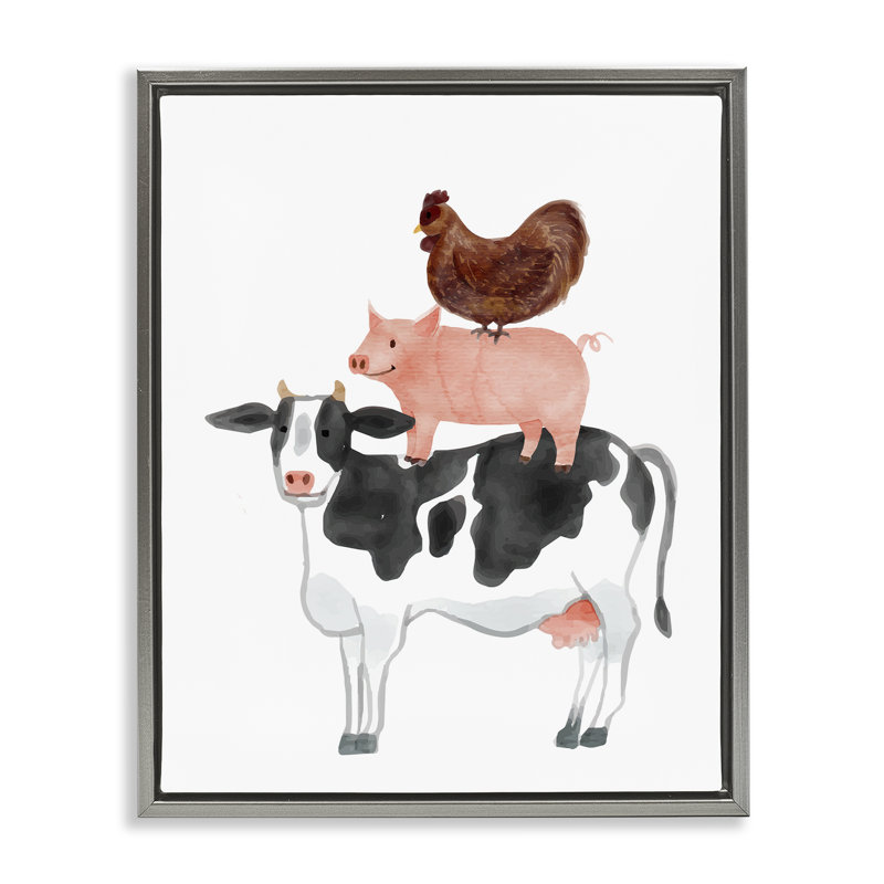 Cadre flottant Farm Farm Whimsy, par Kim Allen, H 21 po x l 17 po, Cadre flottant gris lustré