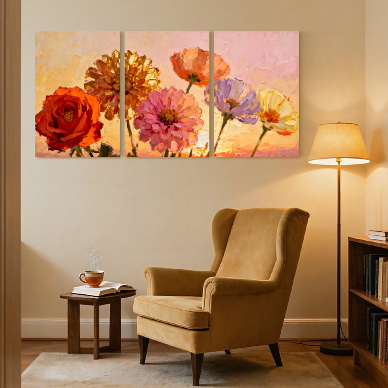 Plantes et fleurs, ensemble de 3 impressions sur toile, H 18 po x l 36 po
