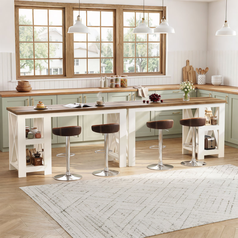 Table de îlot de cuisine de 62 pouces avec tablettes de rangement à 2 niveaux