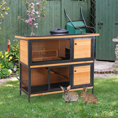 Rabbit Hutch Outdoor Guinea Pig Hutch 122 x 50 x 101cm Light Yellow