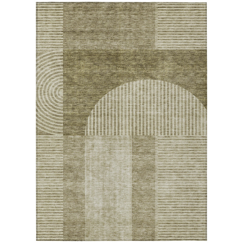 3' X 5' Taupe Beige And Tan Geometric Washable Indoor Outdoor Area Rug