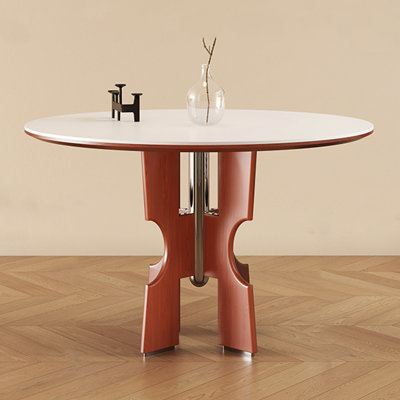 White&Walnut Round Sintered Stone Dining table