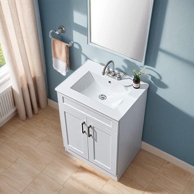 24'' Matte White Modern Free-Standing 2-Door Single Bathroom Vanity Set, White