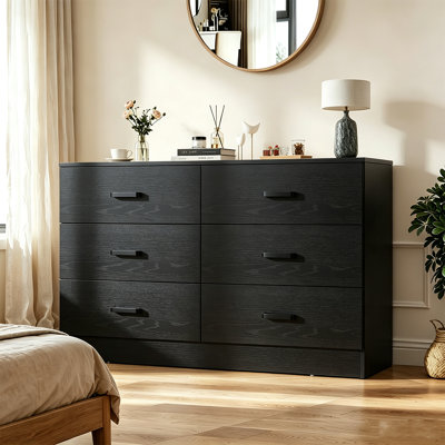 Kanagy 6 Drawer Double Dresser, Wood Storage Cabinet with Easy Pull Out Handles for Living Room,Chest of Drawers for Bedroom