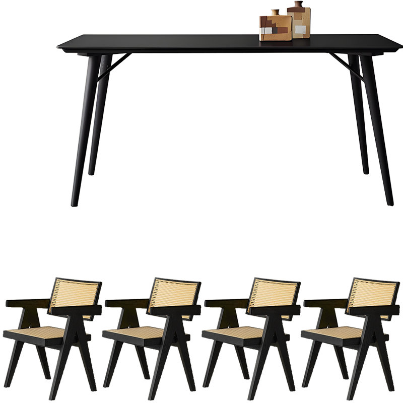 Ensemble de salle à manger moderne en ardoise minimaliste, Noir, noir, noir, noir, H 29,6 po x l 31,5 po x L 63 po