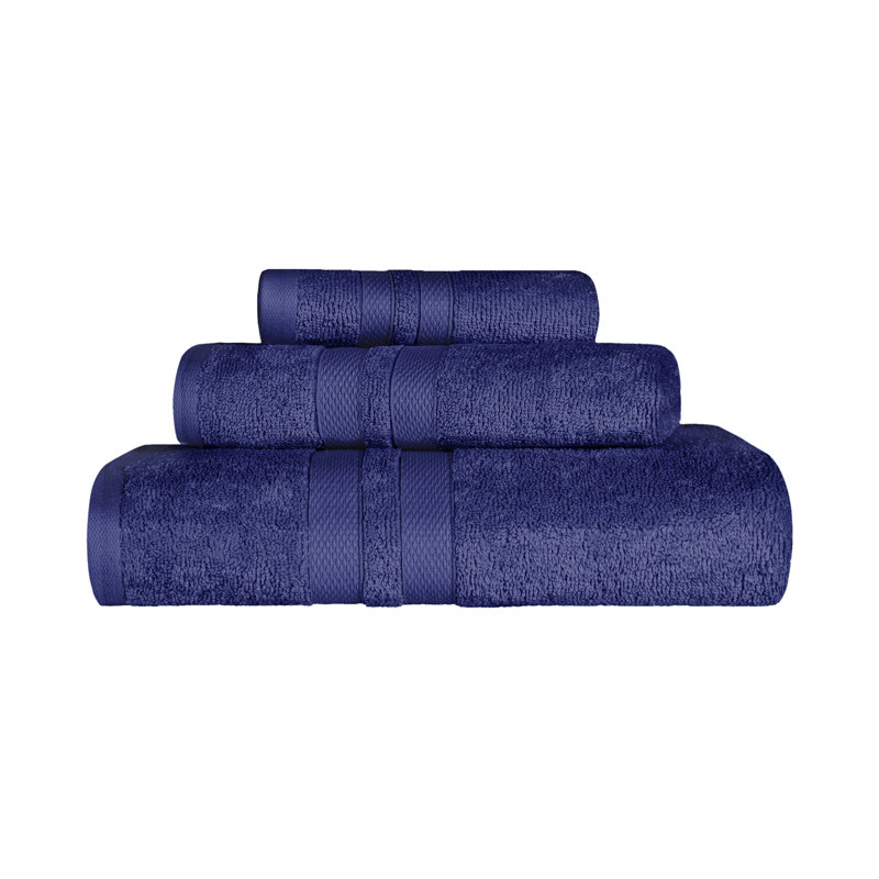 Charie Quick-Drying 3 Piece 100% Cotton Towel Set, Navy Blue