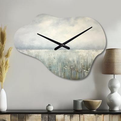 Chinami Meadow Minimalism Horizon I - Cloud Meadow Metal Wall Clock, Beige Wall Clock Print
