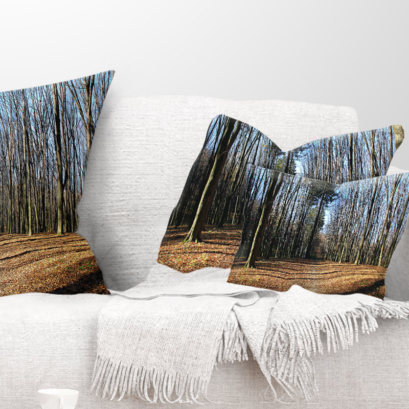 Forêt d'automne à la lumière du soleil et des ombres - Coussin décoratif imprimé forêt