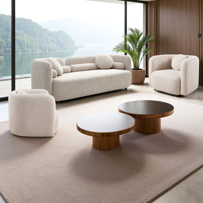 3+1+1+1+1S,  Luxury Modern Couch for Living Room, Beige Boucle Fleece Upholstered Comfy Couch for Apartment Home Office, Light Beige