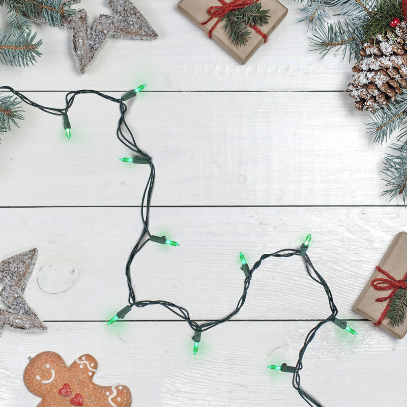 100 LED Mini Christmas Lights - 33 ft Wire, Green/Green