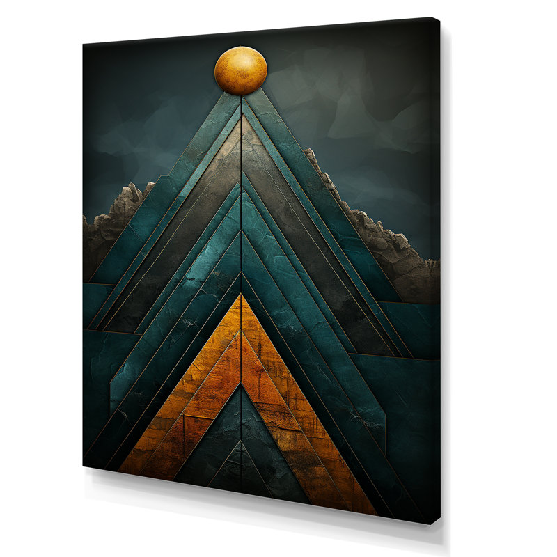 Pyramide de marbre doré - art mural abstrait, Toile tendue, H 32 po x l 24 po x P 1 po