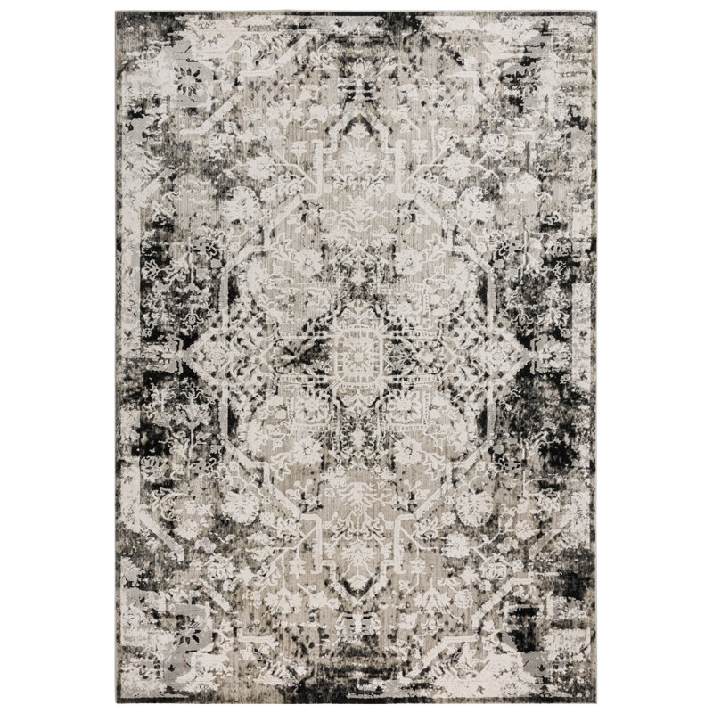 Tapis rectangulaire en polyester naturel / gris tissé à la machine, Rectangle 7 pi 10 po x 9 pi 10 po